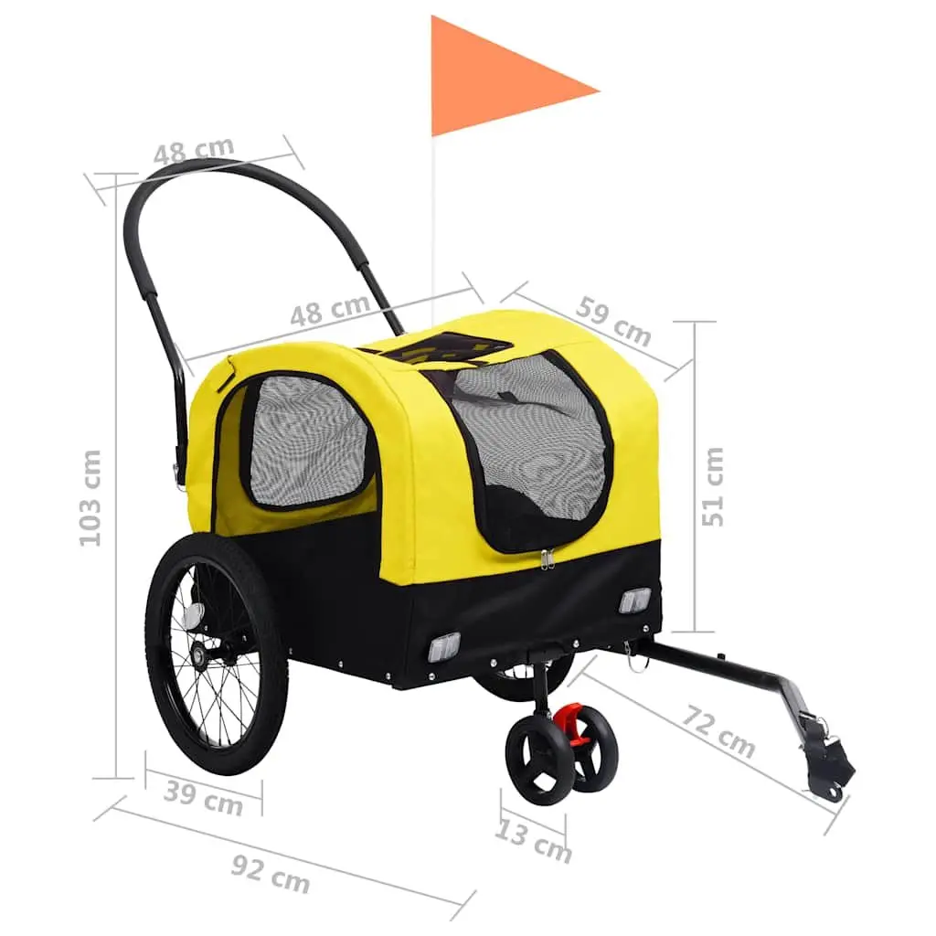 2-in-1 Pet Bike Trailer Jogging Stroller Yellow Black Dog Cat Carrier Conversion