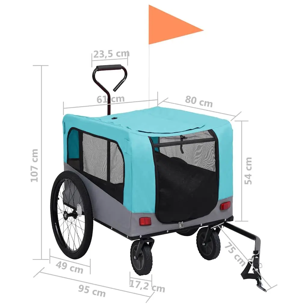 2-in-1 Pet Bike Trailer Jogging Stroller Dog Cart Convertible Blue Grey