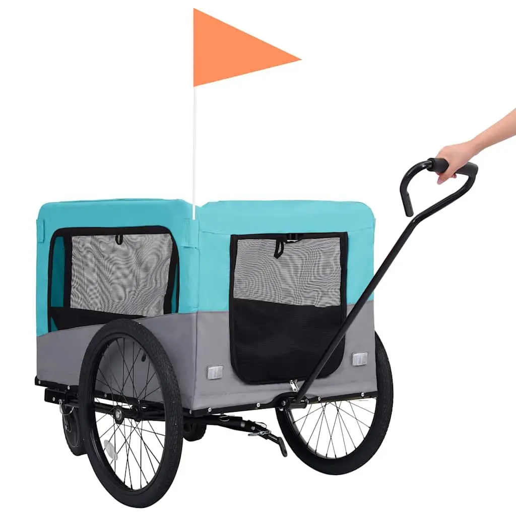 2-in-1 Pet Bike Trailer Jogging Stroller Dog Cart Convertible Blue Grey