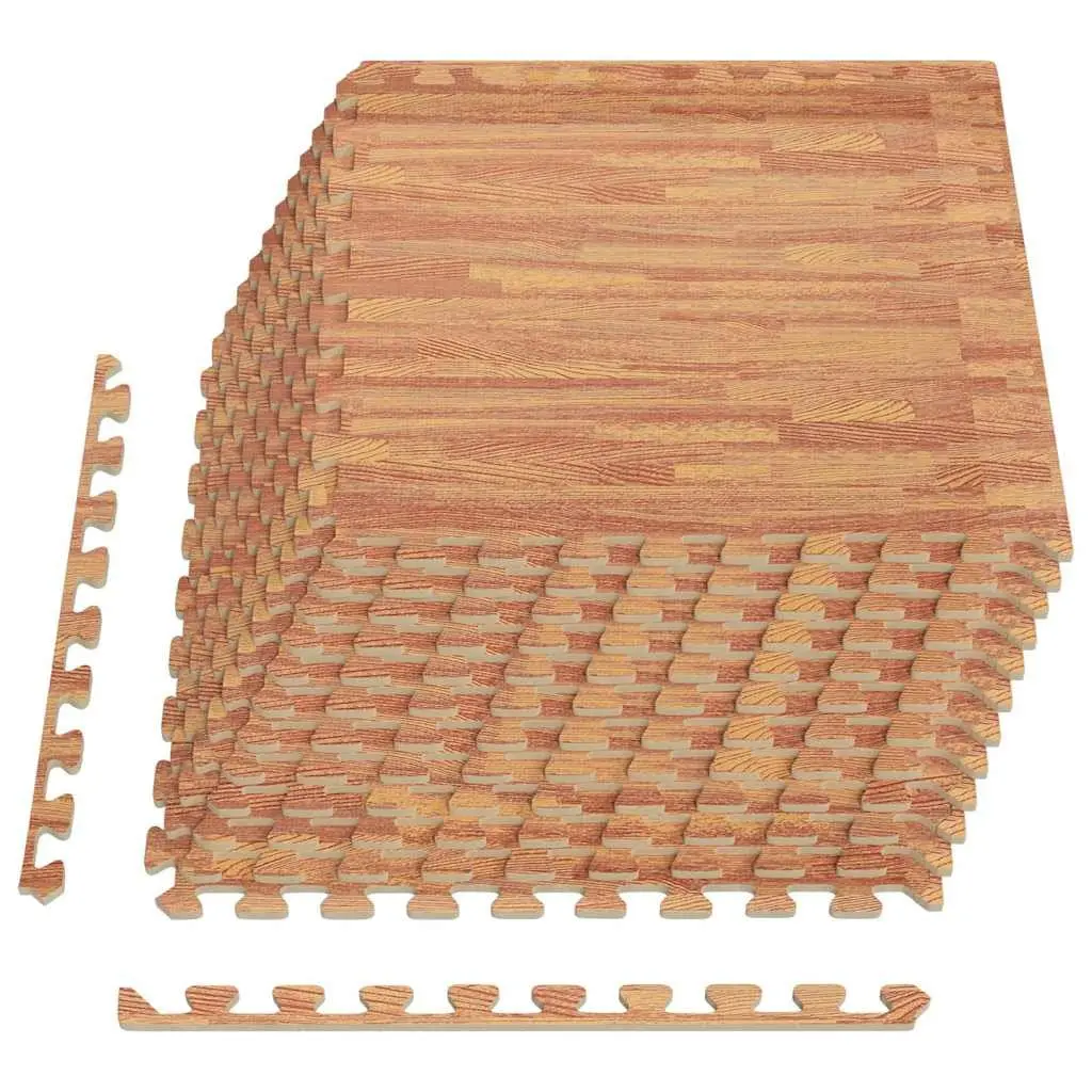 Exercise Floor Mats for Home Office Gym 12 Piece Wood Grain Pattern EVA Foam Puzzle Tiles