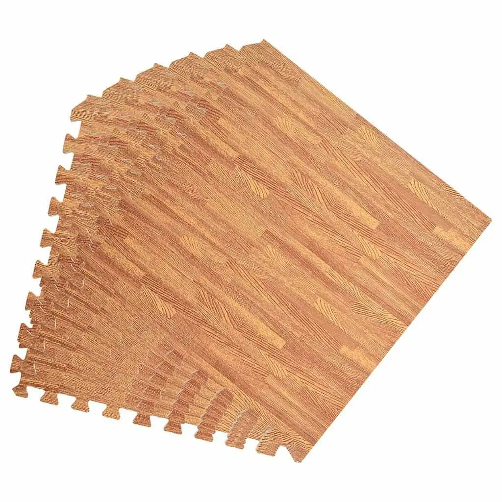 Exercise Floor Mats for Home Office Gym 12 Piece Wood Grain Pattern EVA Foam Puzzle Tiles