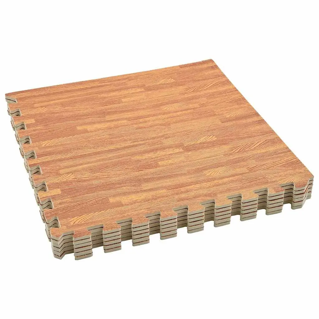 Exercise Floor Mats for Home Office Gym 12 Piece Wood Grain Pattern EVA Foam Puzzle Tiles