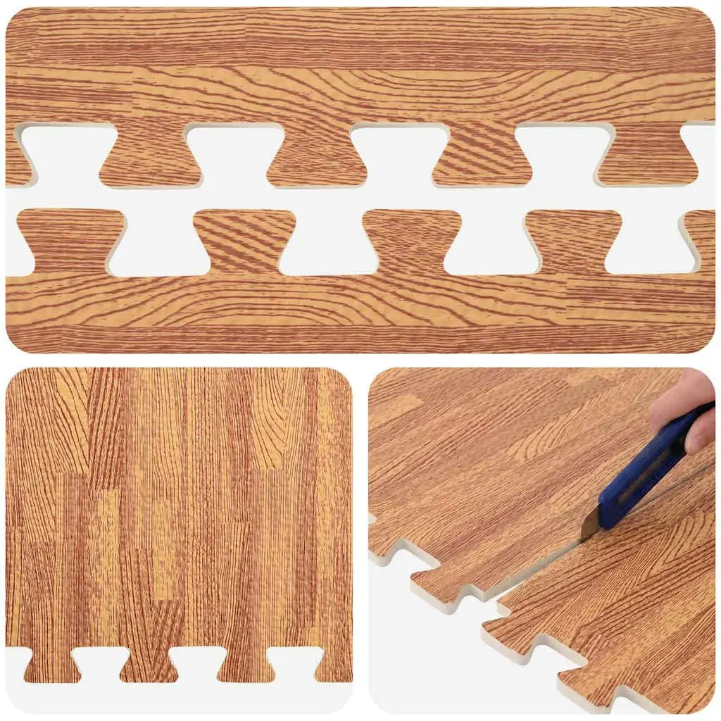 Exercise Floor Mats for Home Office Gym 12 Piece Wood Grain Pattern EVA Foam Puzzle Tiles