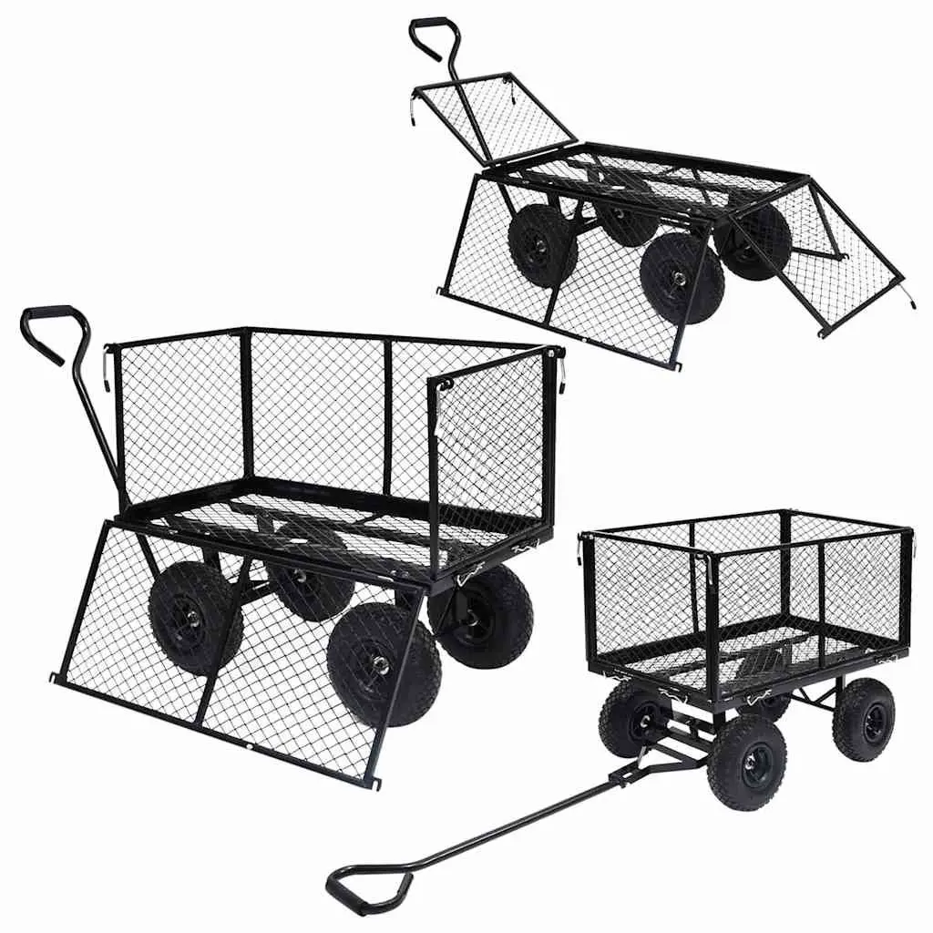Garden Hand Trolley for Outdoor Use Heavy Duty Steel Black