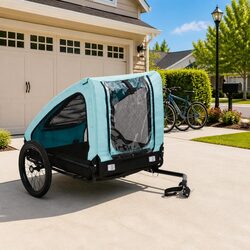 Blue Folding Pet Bike Trailer with Quick Release Hitch