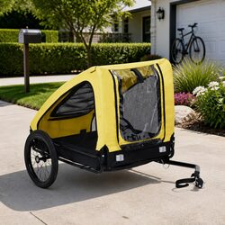 Yellow Pet Bike Trailer with Steel Frame and Oxford Fabric