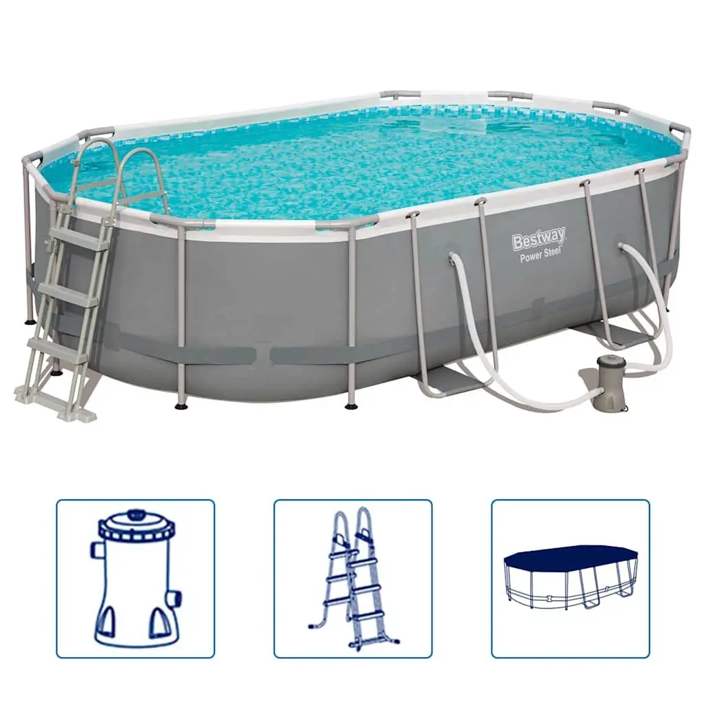 Above Ground Swimming Pool Oval for Garden Backyard 488x305x107cm Steel Frame