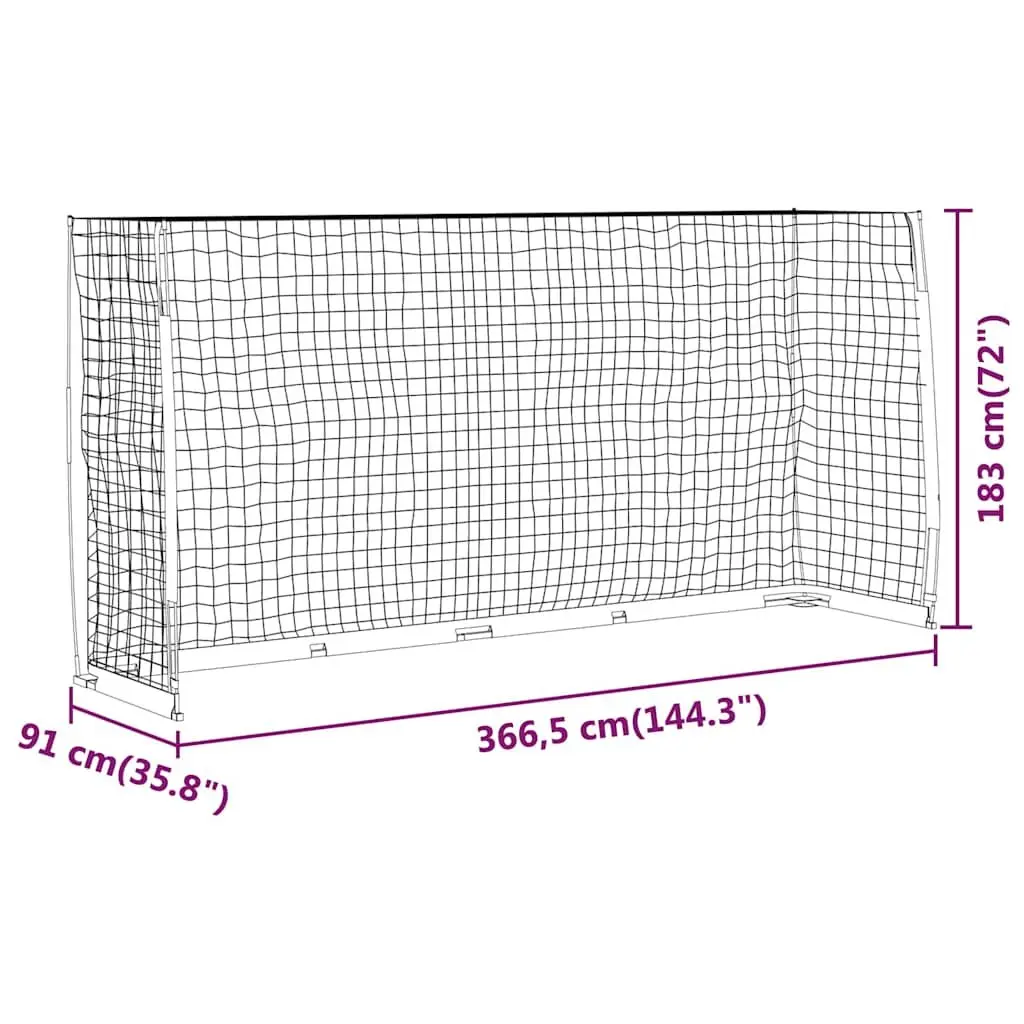 Foldable Soccer Goal for Backyard Play 366.5x91x183 cm Steel Frame Portable Football Training Net