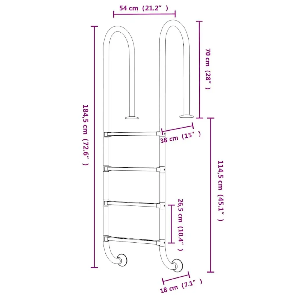 Pool Ladder for Swimming Pool 54x38x184.5cm Stainless Steel Safe Access