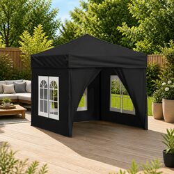 Folding Party Tent 2x2 m: Black, Steel Frame, Oxford Fabric