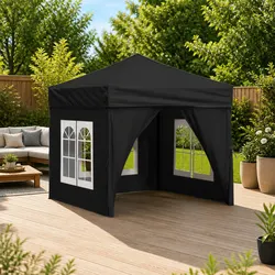 Folding Party Tent 2x2 m: Black, Steel Frame, Oxford Fabric