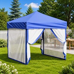 Folding Party Tent 2x2m with Sidewalls - Blue Fabric