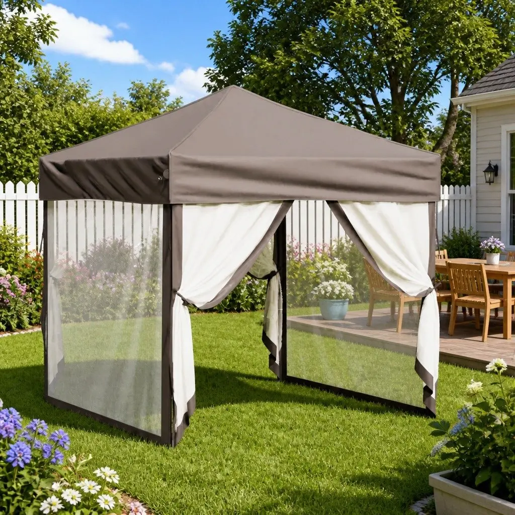 Folding Party Tent Sidewalls Outdoor Canopy 2x2m Taupe Garden