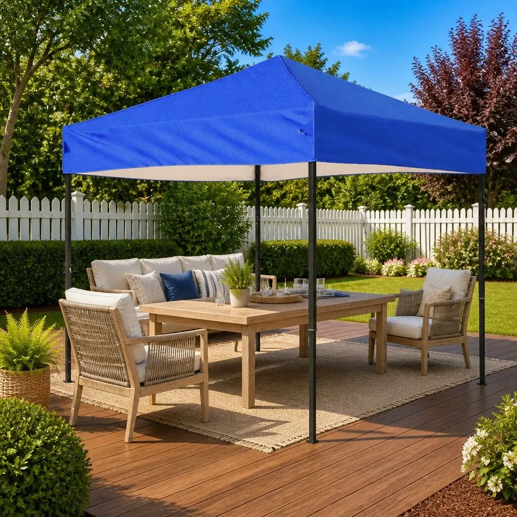 Folding Canopy Tent 3x3m Blue Outdoor Garden Shelter for Parties Camping Events