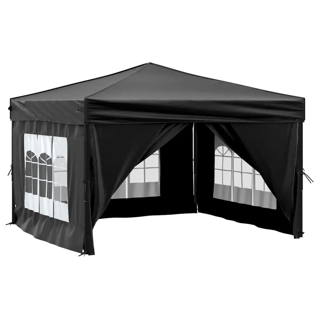 Folding Outdoor Gazebo Tent Black 3x3m Portable Canopy with Sidewalls for Parties and Events