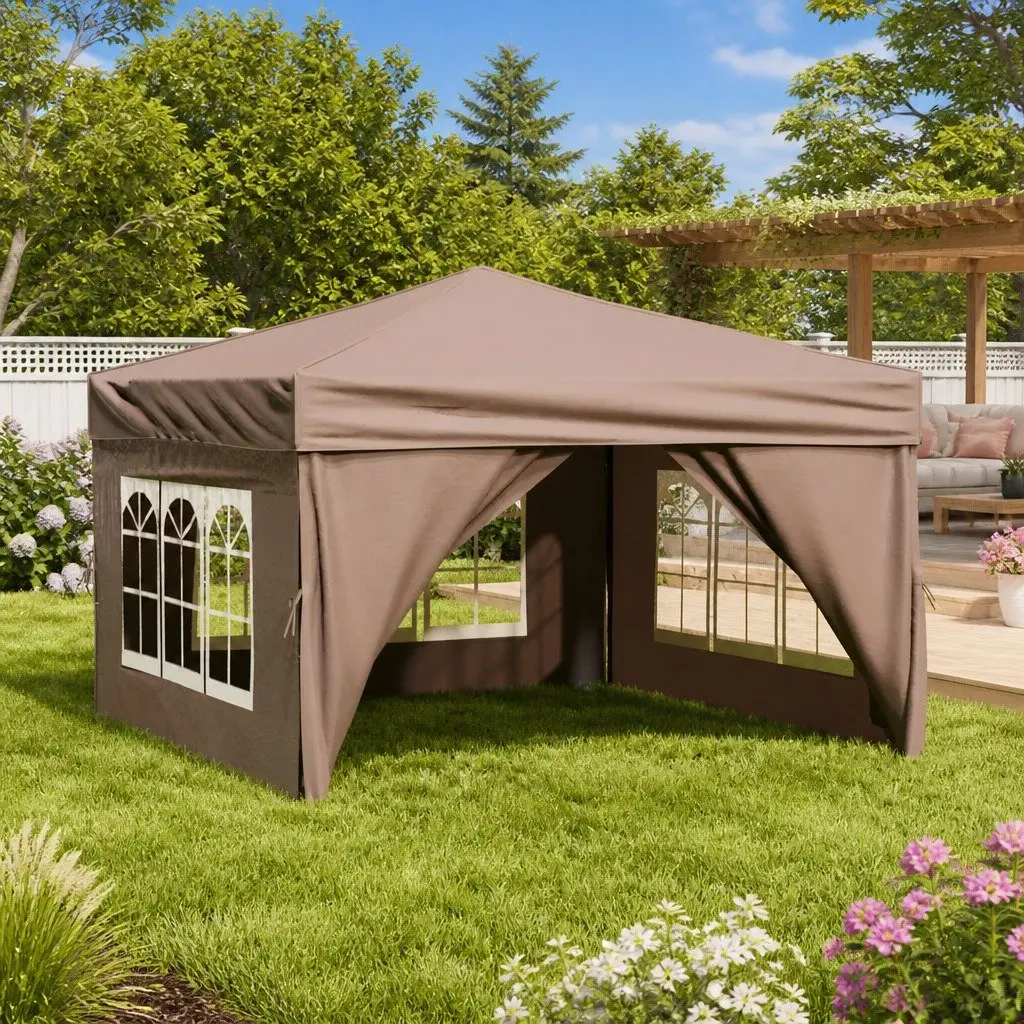 Folding Party Tent Outdoor Use 3x3m Taupe Waterproof Canopy Gazebo