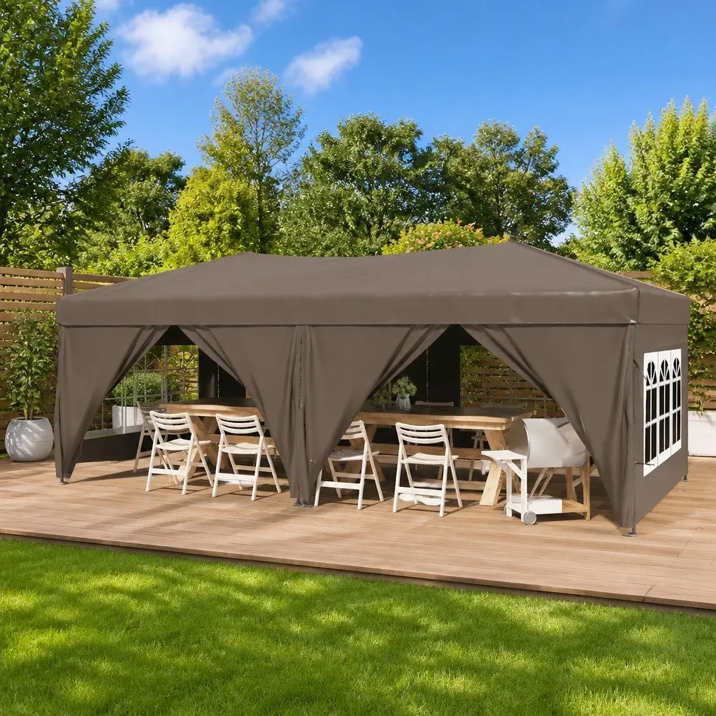 Folding Party Tent Outdoor 3x6m Taupe Canopy Gazebo with Sidewalls