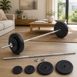 Barbell Set 30kg Red Plates Dumbbell Weight Training Home Gym Exercise Fitness