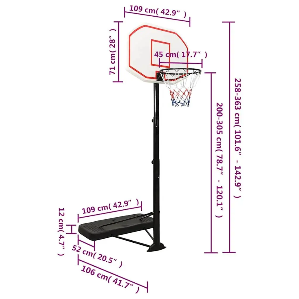 Adjustable Basketball Stand Hoop 258-363cm Portable Outdoor Indoor Game