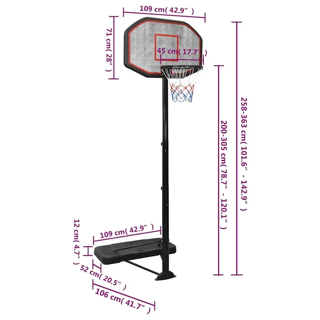 Basketball Stand with Adjustable Height 258-363 cm