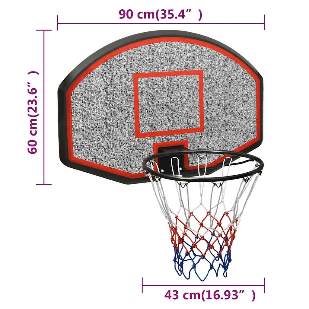 Basketball Backboard 90x60cm Black Polyethene Wall-Mounted Indoor Outdoor Hoop