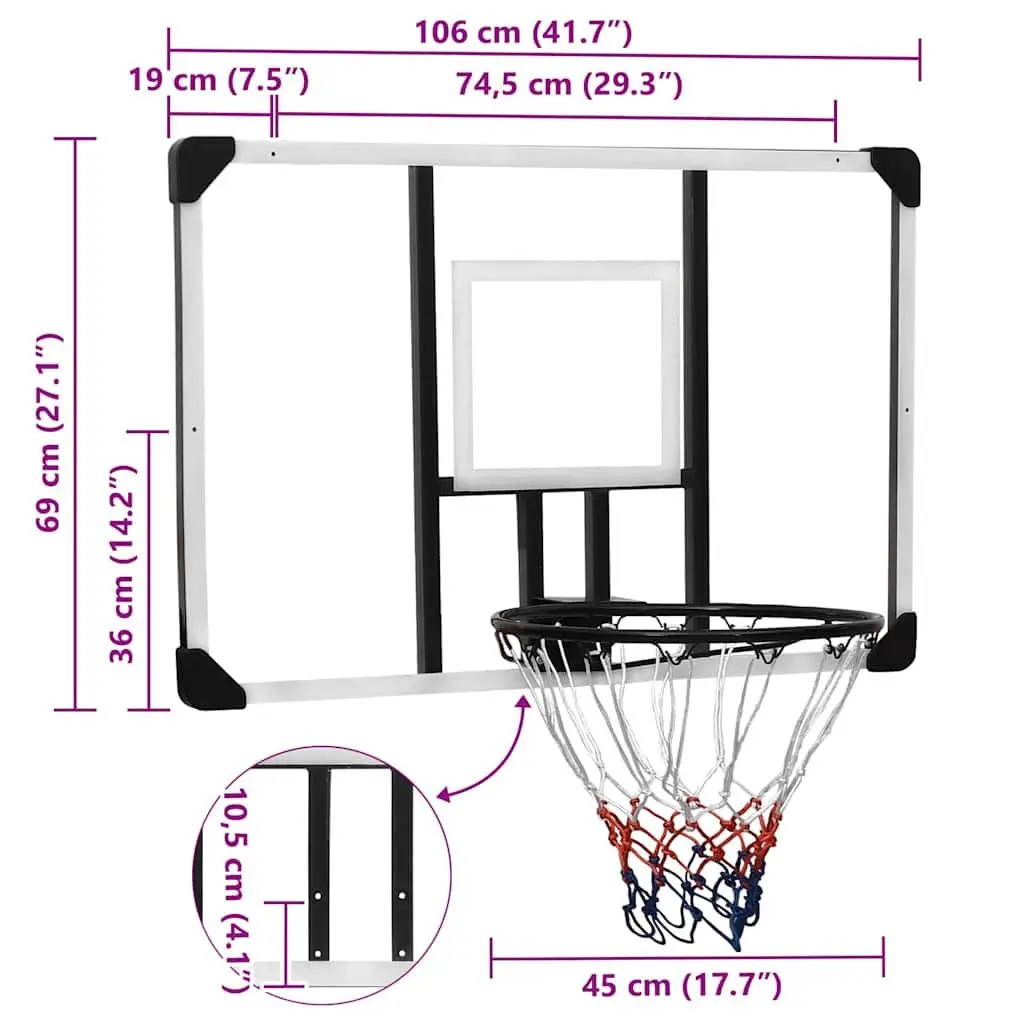 Basketball Backboard Transparent Wall-Mounted Indoor Outdoor 106x69cm
