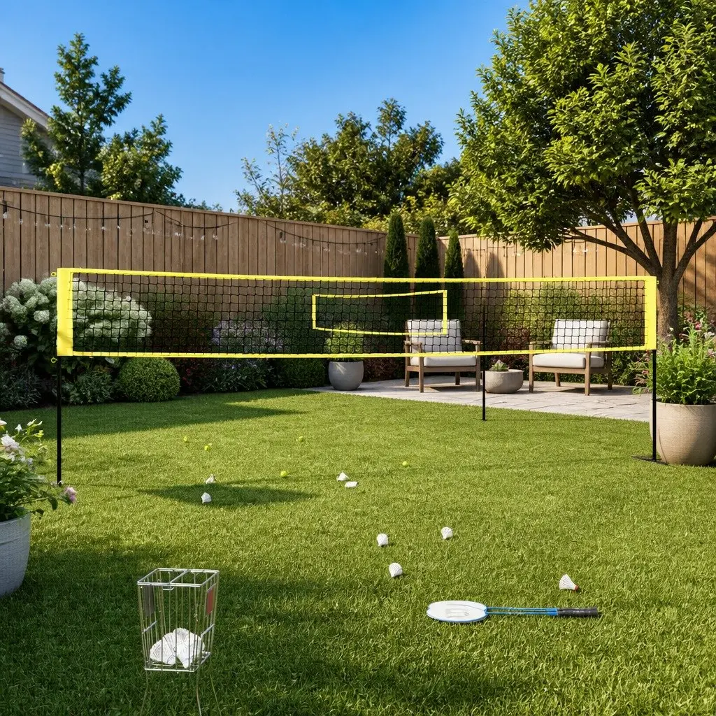 Badminton Net 600x155 cm Yellow Black PE Fabric Portable Outdoor Games Garden