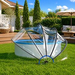 Pool Dome Round 376x188 cm Transparent PVC Shelter Cover Hinged Tent