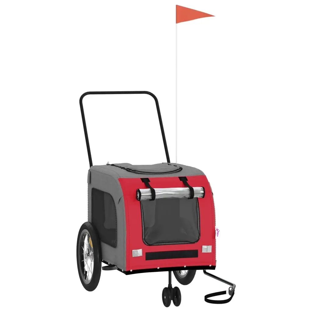 Pet Bike Trailer Red Oxford Fabric Iron Frame Wheels Dogs Cargo Attachment