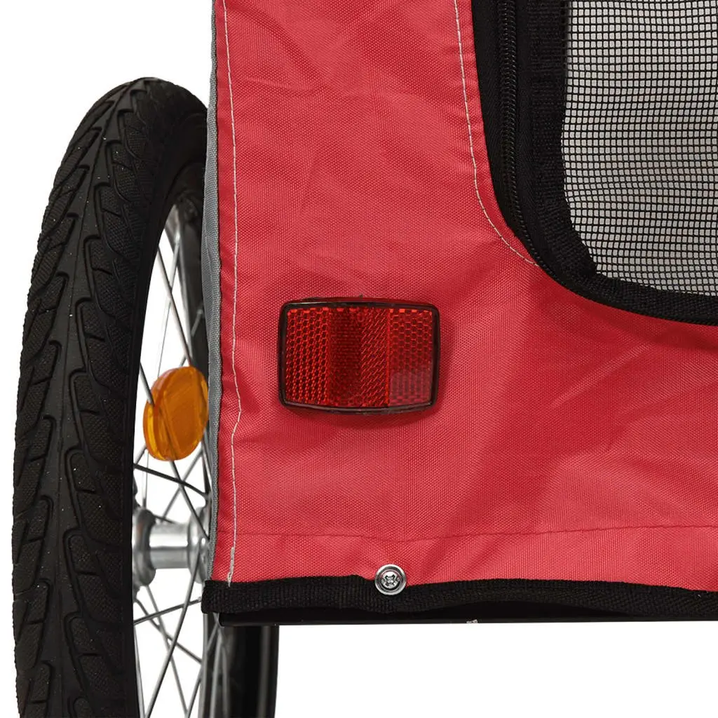 Pet Bike Trailer Red Oxford Fabric Iron Frame Wheels Dogs Cargo Attachment