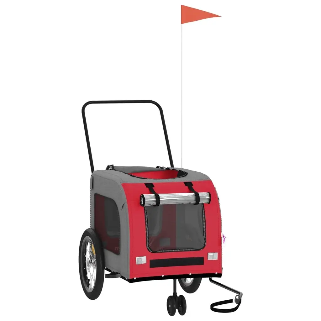 Pet Bike Trailer Red Oxford Fabric Iron Frame Wheels Dogs Cargo Attachment