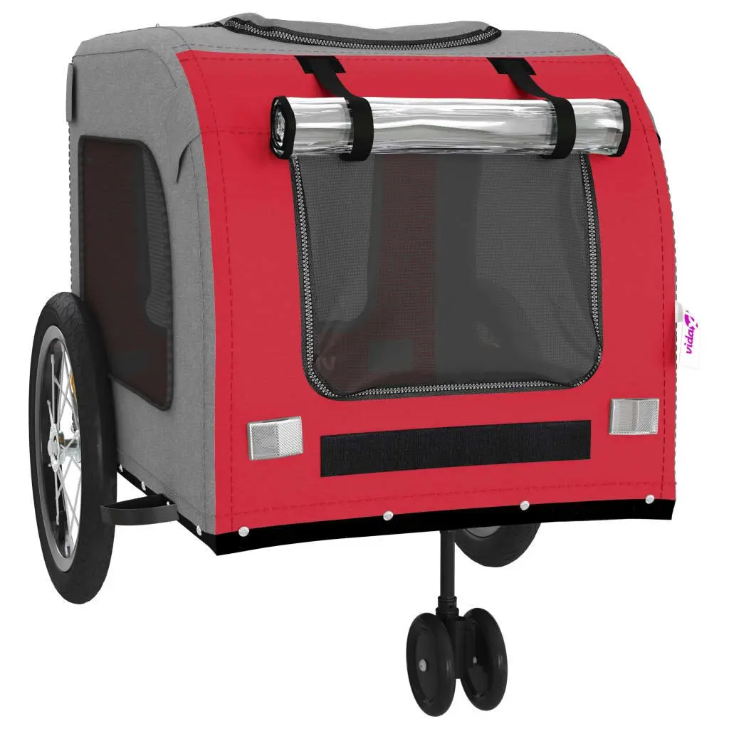 Pet Bike Trailer Red Oxford Fabric Iron Frame Wheels Dogs Cargo Attachment