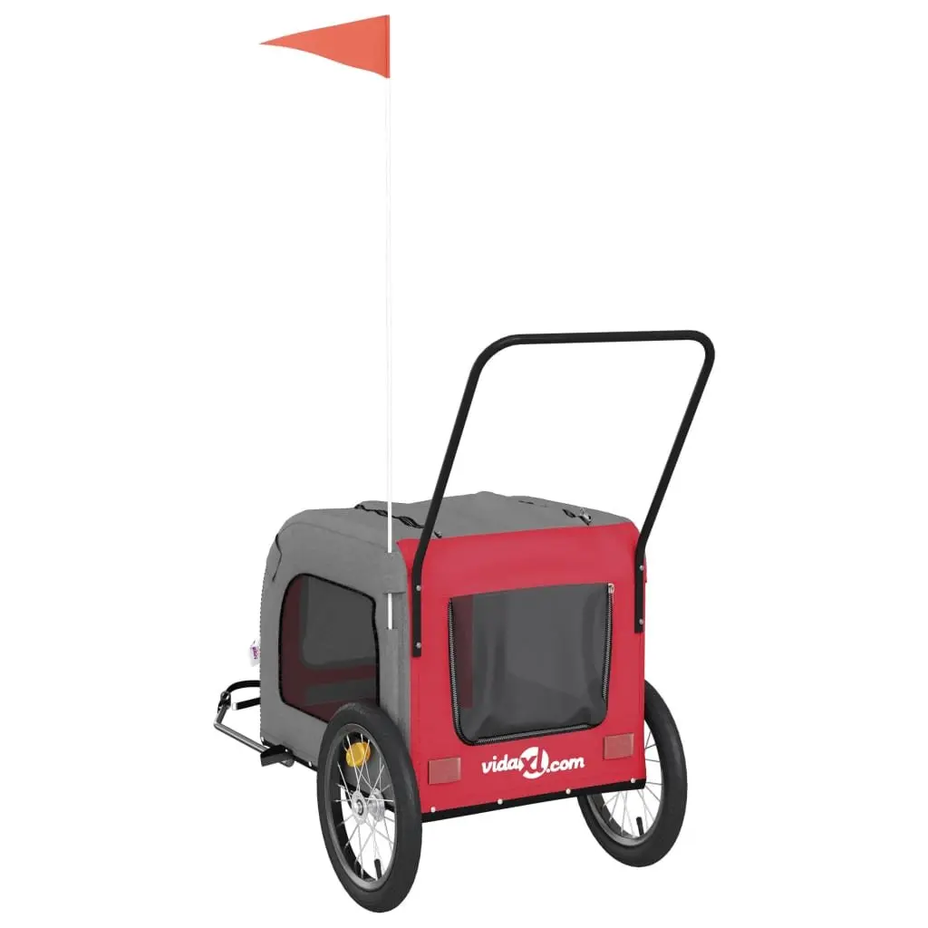 Pet Bike Trailer Red Oxford Fabric Iron Frame Wheels Dogs Cargo Attachment