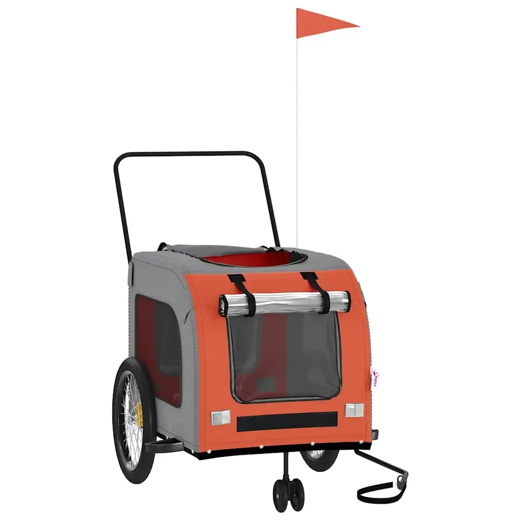 Pet Bike Trailer for Small Dogs Orange Grey Oxford Fabric Iron Frame