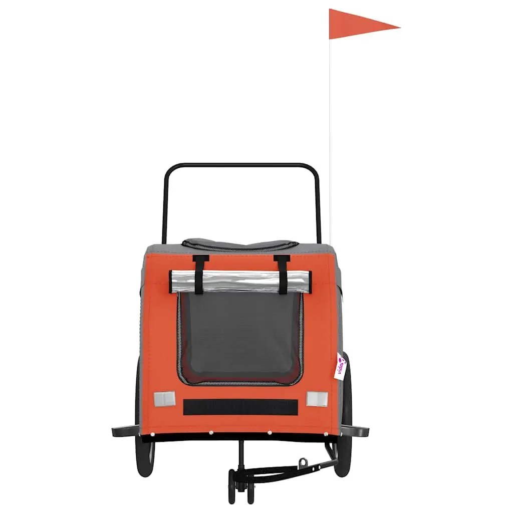 Pet Bike Trailer for Small Dogs Orange Grey Oxford Fabric Iron Frame