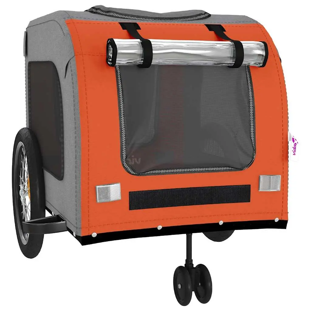 Pet Bike Trailer for Small Dogs Orange Grey Oxford Fabric Iron Frame