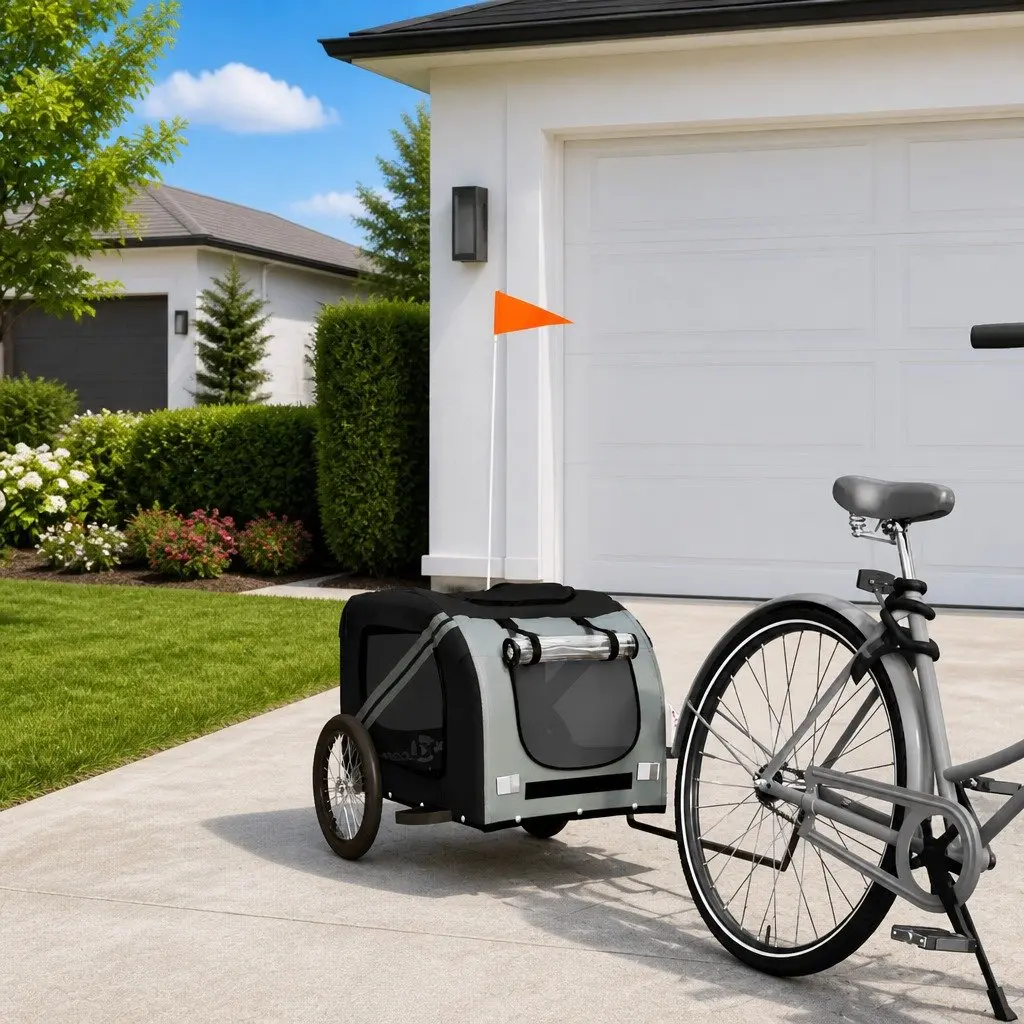 Pet Bike Trailer for Dogs Grey Oxford Fabric Iron Frame
