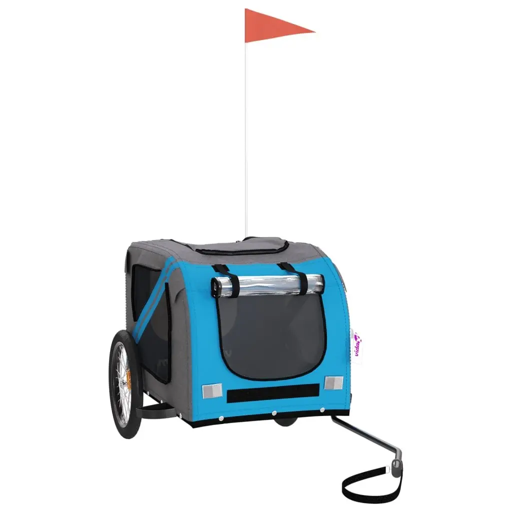 Pet Bike Trailer for Small Dogs Blue Grey Oxford Fabric Iron Frame