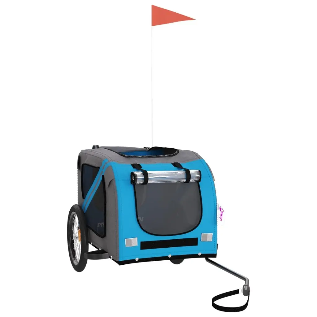 Pet Bike Trailer for Small Dogs Blue Grey Oxford Fabric Iron Frame