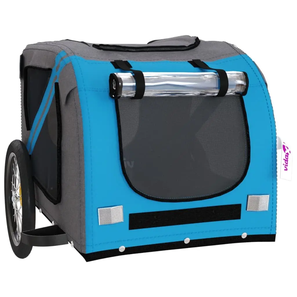 Pet Bike Trailer for Small Dogs Blue Grey Oxford Fabric Iron Frame