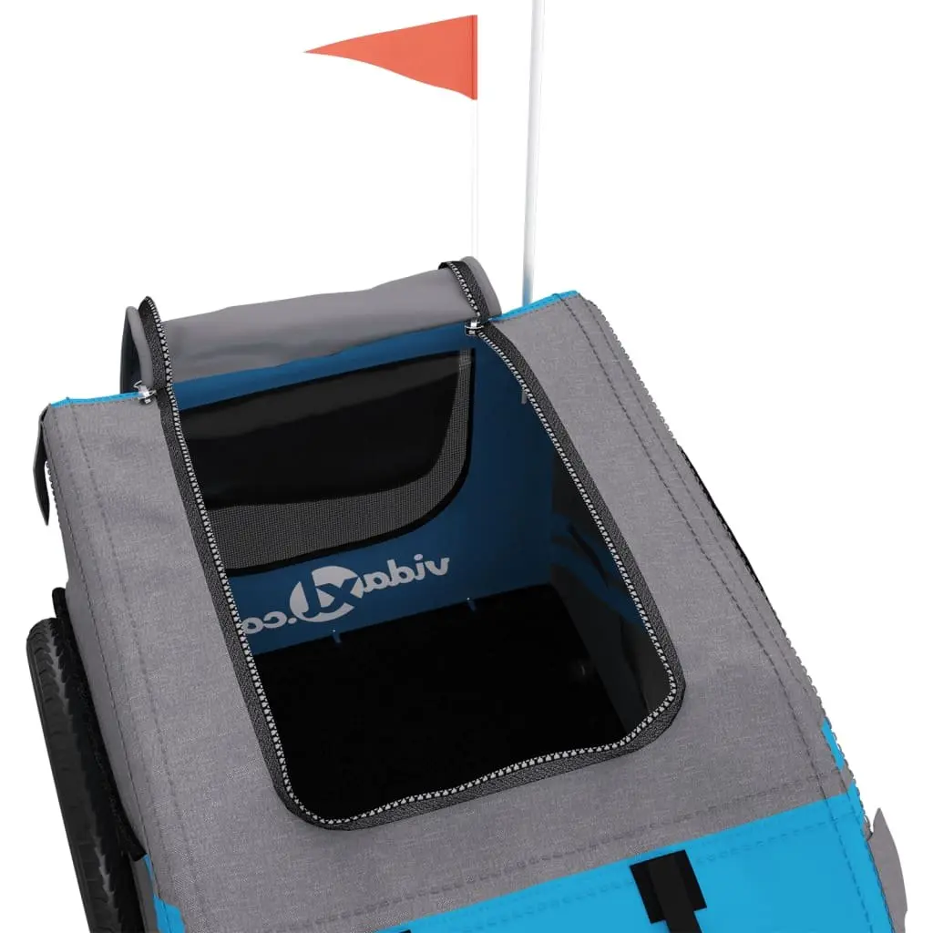 Pet Bike Trailer for Small Dogs Blue Grey Oxford Fabric Iron Frame