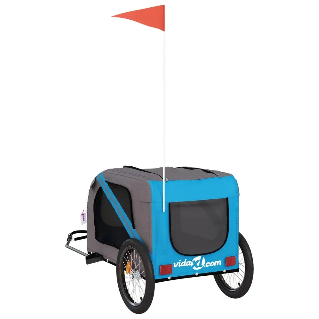 Pet Bike Trailer for Small Dogs Blue Grey Oxford Fabric Iron Frame