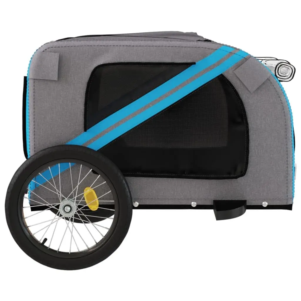 Pet Bike Trailer for Small Dogs Blue Grey Oxford Fabric Iron Frame