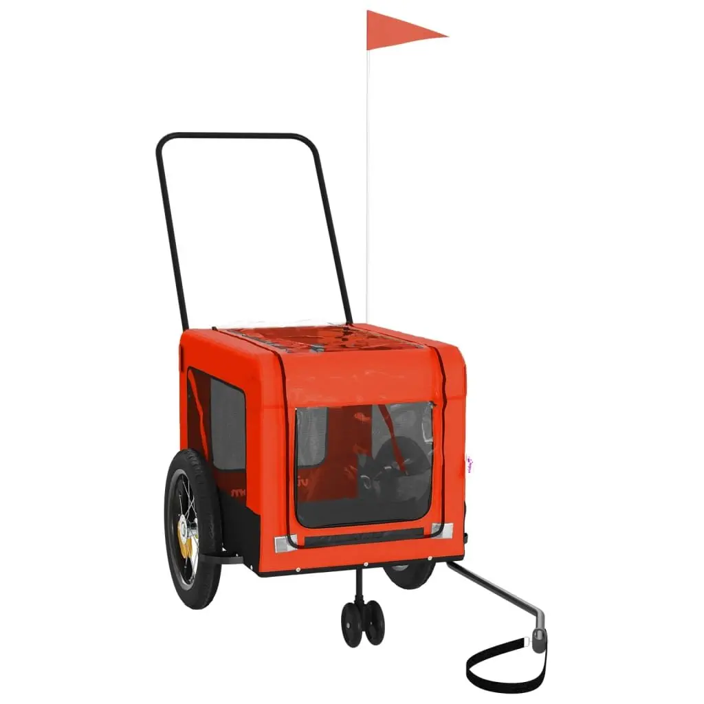Pet Bike Trailer Orange Black Oxford Fabric Iron Frame Small Dogs Cargo Stroller