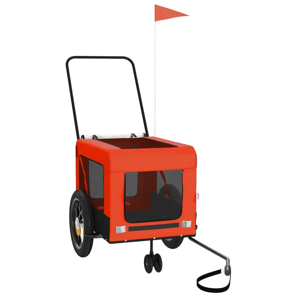 Pet Bike Trailer Orange Black Oxford Fabric Iron Frame Small Dogs Cargo Stroller