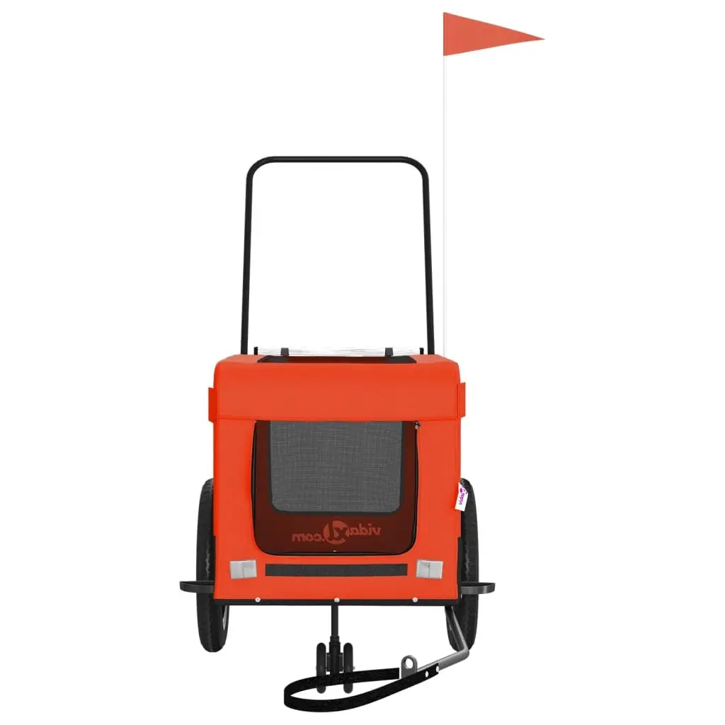 Pet Bike Trailer Orange Black Oxford Fabric Iron Frame Small Dogs Cargo Stroller