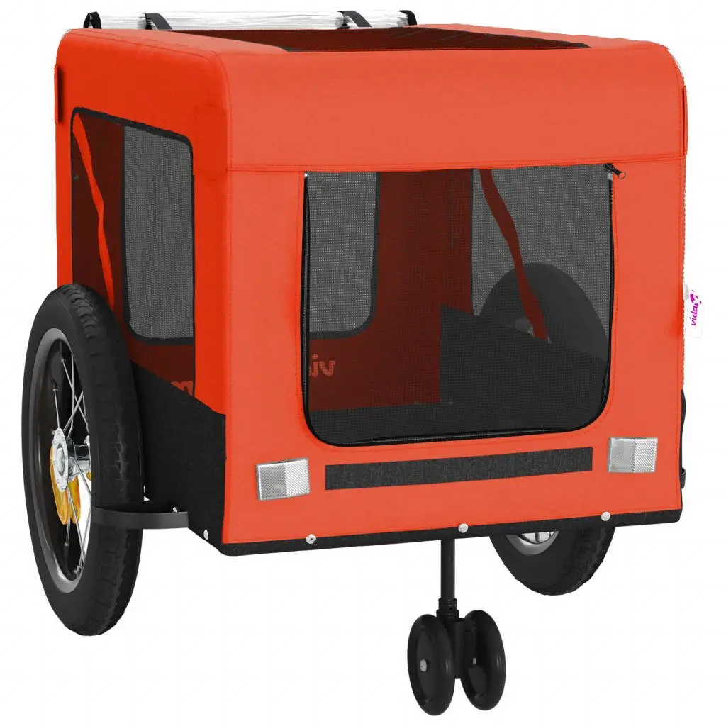 Pet Bike Trailer Orange Black Oxford Fabric Iron Frame Small Dogs Cargo Stroller