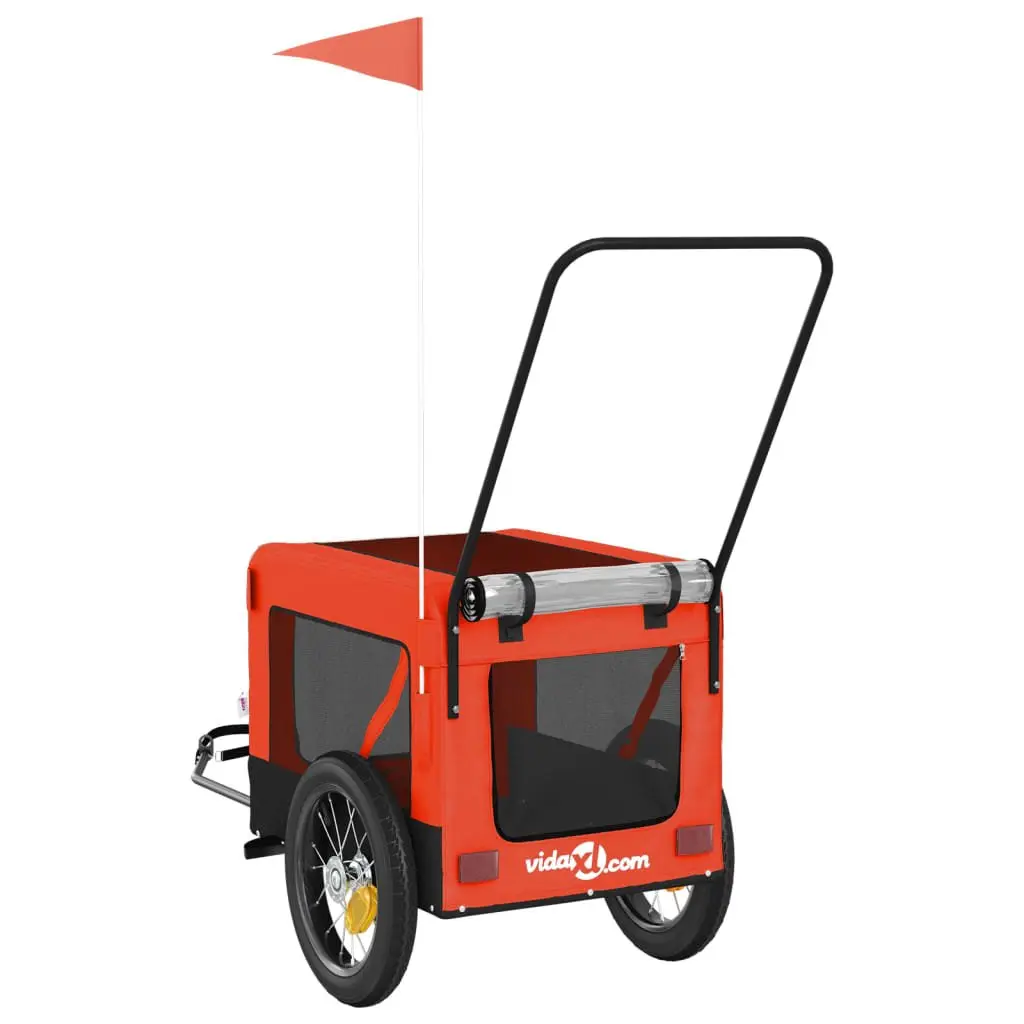 Pet Bike Trailer Orange Black Oxford Fabric Iron Frame Small Dogs Cargo Stroller