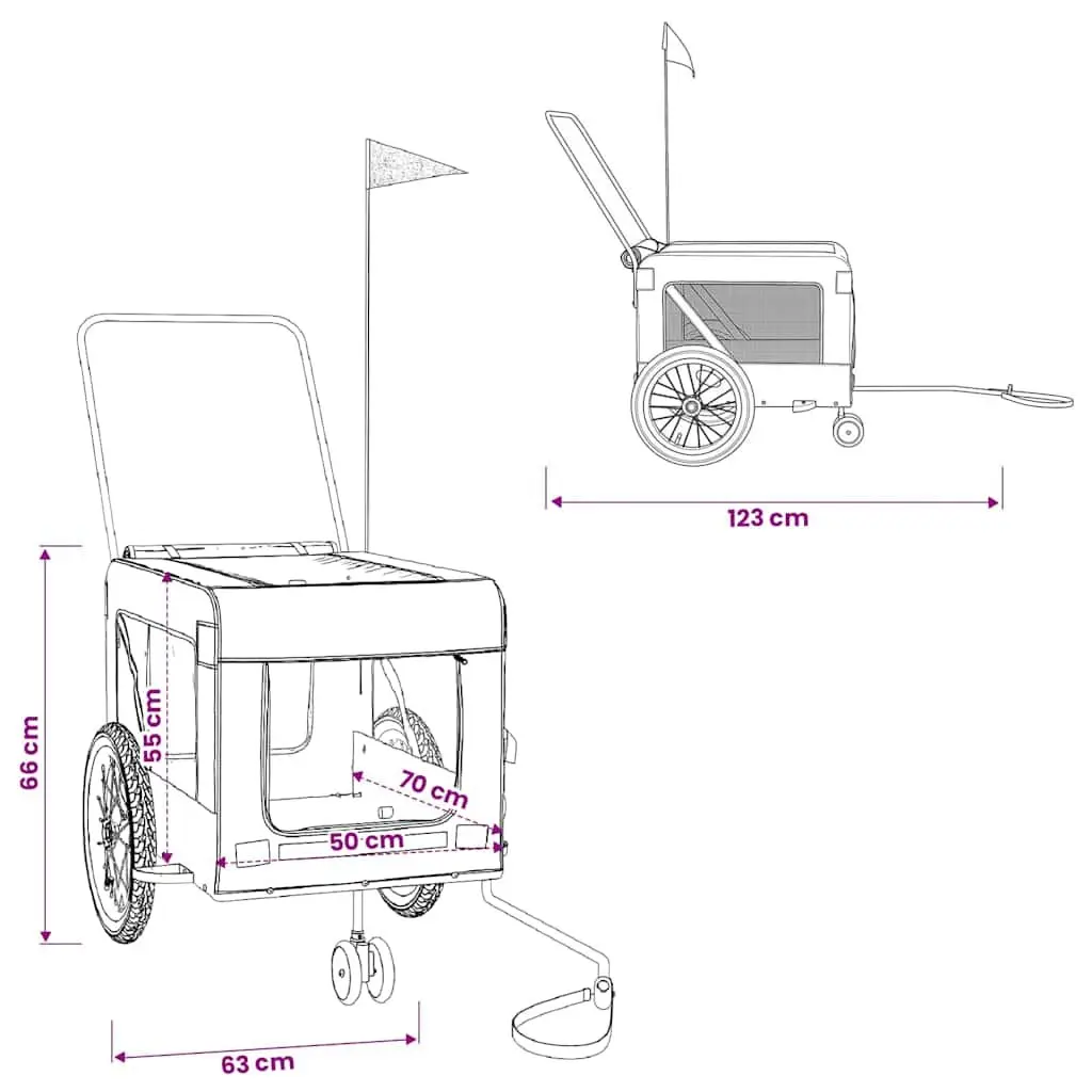 Pet Bike Trailer with Push Bar Small Dog Cat Carrier Tow Behind Bicycle