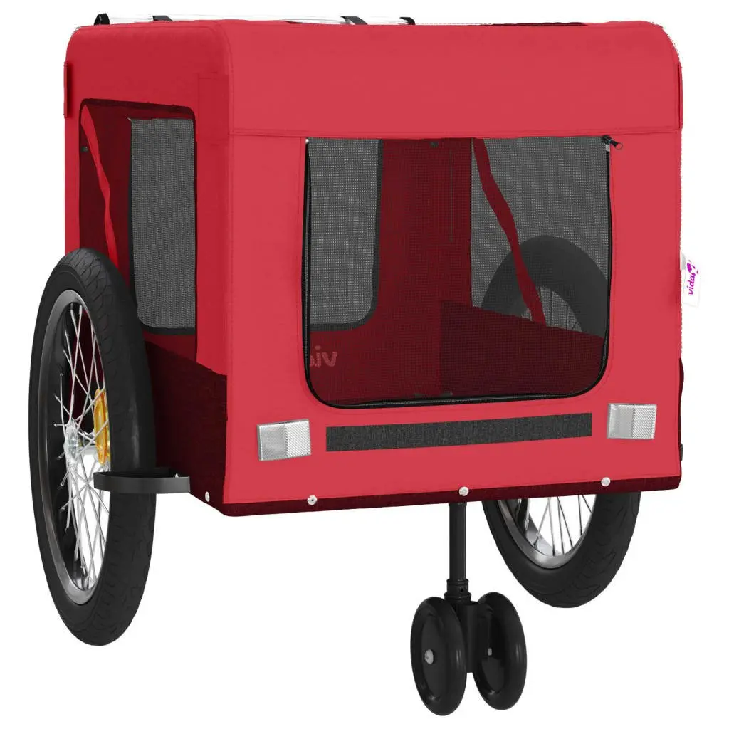 Pet Bike Trailer Red Black Oxford Fabric Iron Frame Small Dogs Pets Bicycle